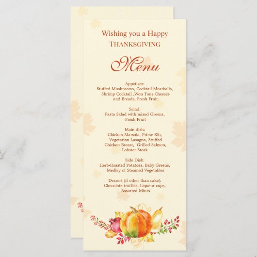 Herfstgroenten & Fruit Thanksgiving Flat Menu (Voorkant / Achterkant)