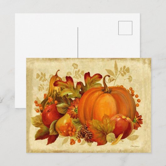 Herfstgroenten, vruchten en bloemen, nog steeds le briefkaart (Voorkant / Achterkant)