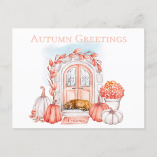 Herfstgroeten Kat voor de deur Gezellig Herfst Sei Briefkaart