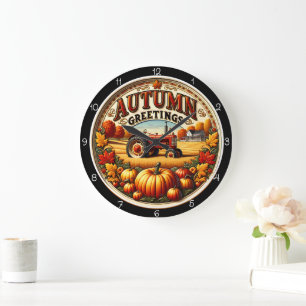 Herfstgroeten Tractor Pompoen Boerderij Grote Klok