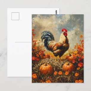 Herfsthaan met pompoenen briefkaart