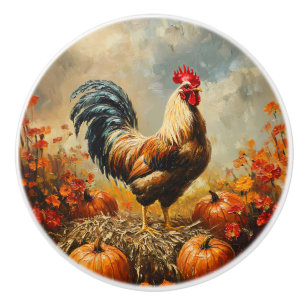 Herfsthaan met Pompoenen Keramische Knop