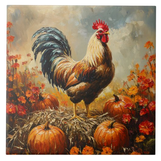 Herfsthaan met Pompoenen Tegeltje (Voorkant)