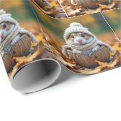 Herfsthamster in een walnootschelp cadeaupapier (Rol Hoek)