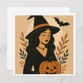 Herfstheks met pompoen | Halloween Kaart (Voorkant / Achterkant)