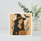 Herfstheks met pompoen | Halloween Kaart (Staand voorkant)