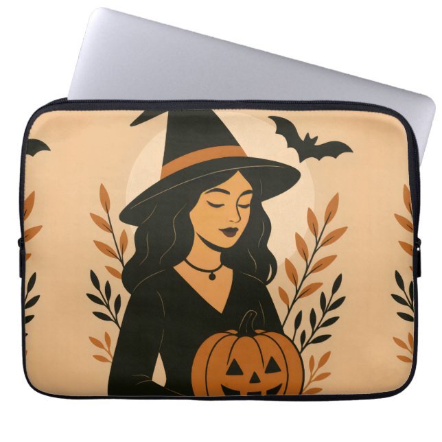 Herfstheks met pompoen |  Halloween Laptop Sleeve (Voorkant)
