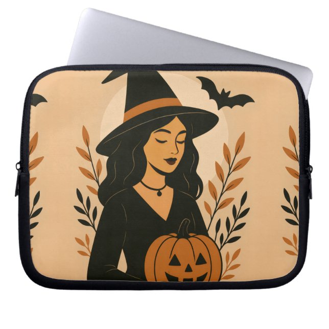 Herfstheks met pompoen |  Halloween Laptop Sleeve (Voorkant)
