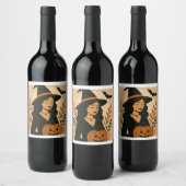 Herfstheks met pompoen | Halloween Wijn Etiket (Flessen)