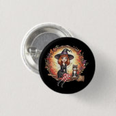Herfstheksenfee met zwarte kat ronde button 3,2 cm (Voorkant /achterkant)