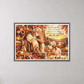 Herfstherders zachte belofte | Matteüs 11:28 C Canvas Afdruk