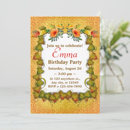 Herfstherfst laat Schattigee moderne verjaardag ac Kaart (Staand voorkant)