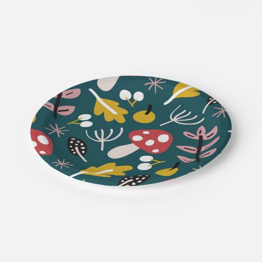 herfstherfstbladeren met paddenstoel in groene sc papieren bordje (Gekanteld)