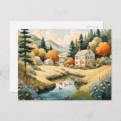 Herfsthuis bij de vijver met eenden briefkaart (Voorkant / Achterkant)