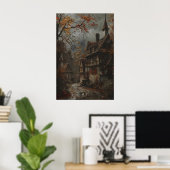 Herfsthuisje-kunstprint, rustieke herfstmuurdecora poster (Thuiskantoor)