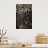 Herfsthuisje-kunstprint, rustieke herfstmuurdecora poster (Keuken)