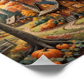 Herfsthut omgeven door pompoenen poster (Hoek)