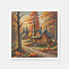 Herfsthut omgeven door pompoenen servet