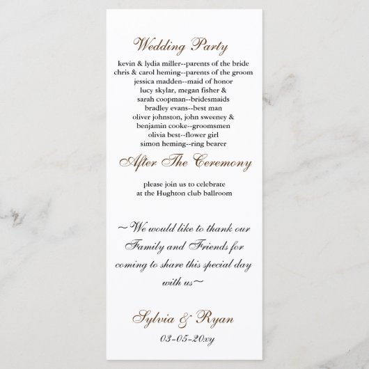 Herfsthuwelijksprogramma Programmakaart (Achterkant)