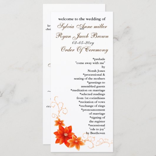 Herfsthuwelijksprogramma Programmakaart (Voorkant / Achterkant)