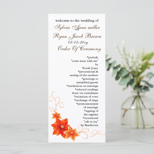 Herfsthuwelijksprogramma Programmakaart (Staand voorkant)