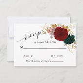 Herfstig Goud Bourgondië Smaragdgroene Bloem RSVP Kaartje (Voorkant)