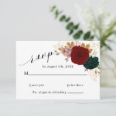 Herfstig Goud Bourgondië Smaragdgroene Bloem RSVP Kaartje (Staand voorkant)