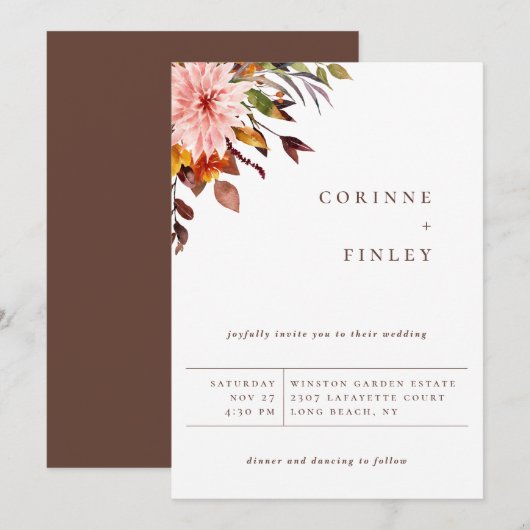 Herfstige Bruiloft met Landelijke Boeket Aankondiging (Voorkant / Achterkant)