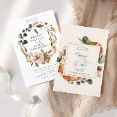 Herfstige Elegante Bloemenkrans Bruiloft Kaart