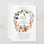 Herfstige Elegante Bloemenkrans Bruiloft Kaart (Voorkant)