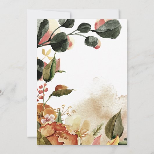 Herfstige Elegante Bloemenkrans Bruiloft Kaart (Achterkant)