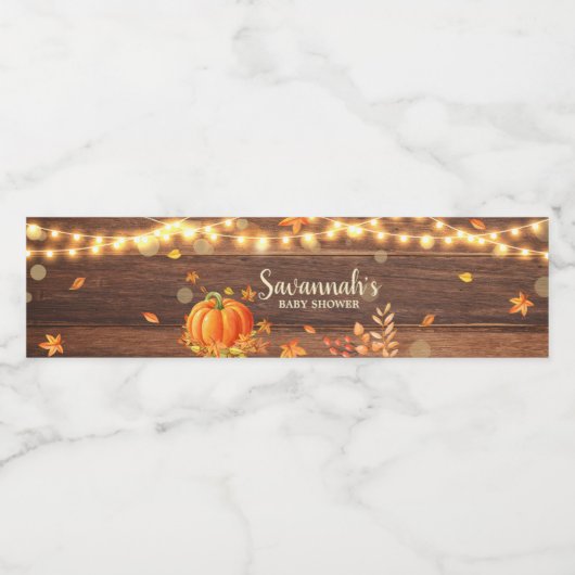 Herfstige Herfstbladeren Pompoen Baby Shower Waterfles Etiket (Enkel label)