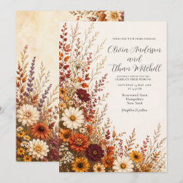 Herfstige Weide Bruiloft met Wilde Bloemen Kaart