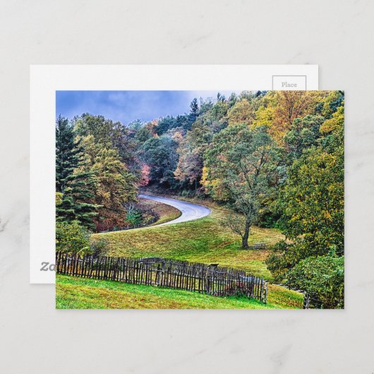 herfstjaars ochtend over de blauwe bergpas briefkaart (Voorkant / Achterkant)