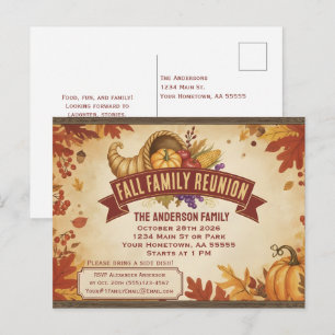 Herfstkaart met pompoen en hoorn des overvloeds feestdagenkaart