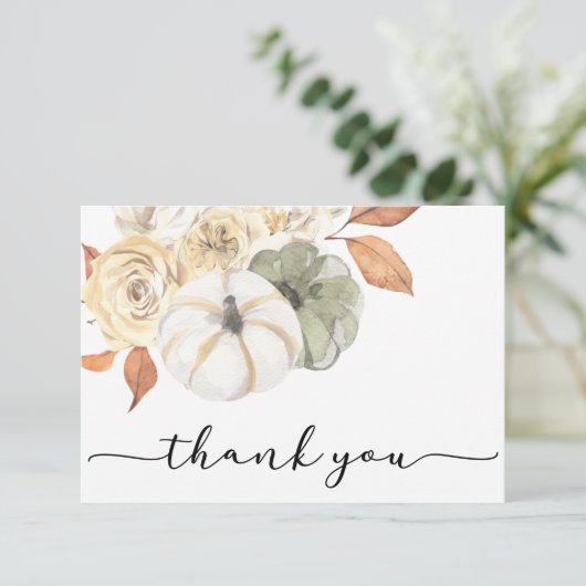 Herfstkaart met pompoen en rustieke thank you teks bedankkaart (Staand voorkant)