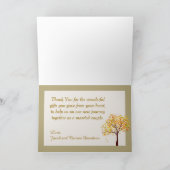 Herfstkaart met vallende bladeren en gevouwen beda bedankkaart (Binnen)