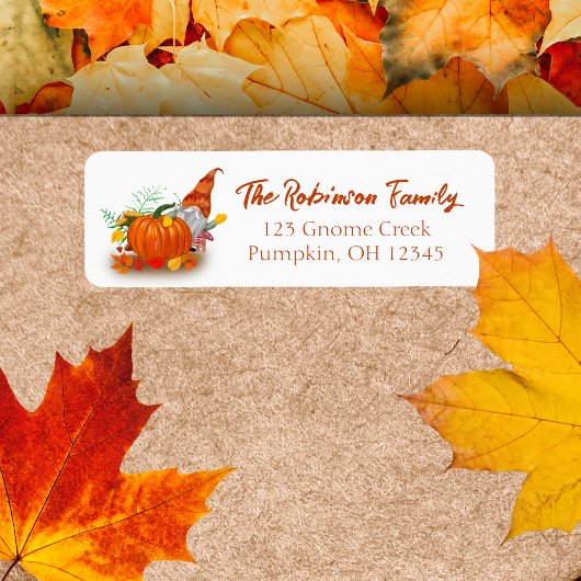Herfstkabouter met pompoen etiket