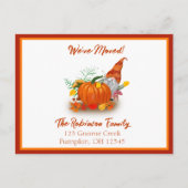 Herfstkabouter met pompoen We zijn verhuisd Aankondigingskaart (Voorkant)