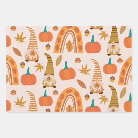 Herfstkabouters met regenboog en herfstbladeren inpakpapier vel (Voorkant 3)