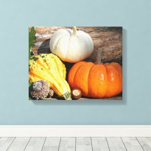 Herfstkalebassen Herfst Decoratieve kunstdoek Canvas Afdruk (Insitu (Houten vloer))