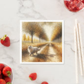 Herfstkat die over een onverharde weg loopt servet (Insitu)