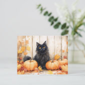 Herfstkat en pompoenen briefkaart (Staand voorkant)