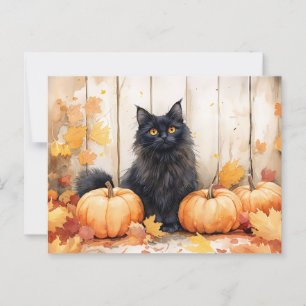 Herfstkat en pompoenen briefkaart