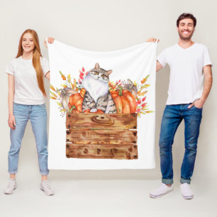 Herfstkat en pompoenen in doos  fleece deken