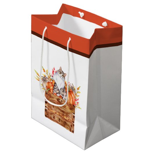 Herfstkat en pompoenen in doos  medium cadeauzakje (Voorkant Gekanteld)