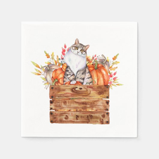 Herfstkat en pompoenen in doos servet (Voorkant)