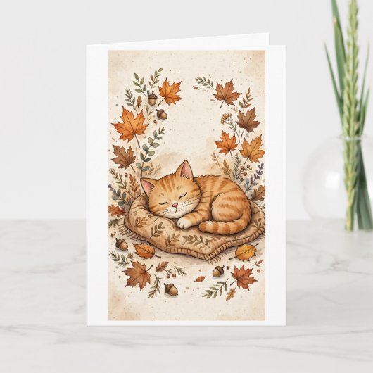 Herfstkat genietend van een dutje kaart (Voorkant)