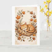 Herfstkat genietend van een dutje kaart (Gele Bloem)