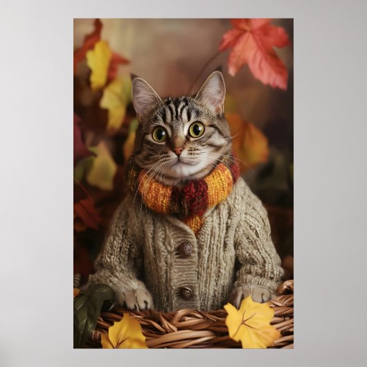 Herfstkat-kunstprint, knus herfst poster (Voorkant)